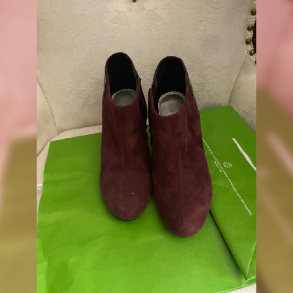 Burgundy Suede Anne Klein Ankle Boots